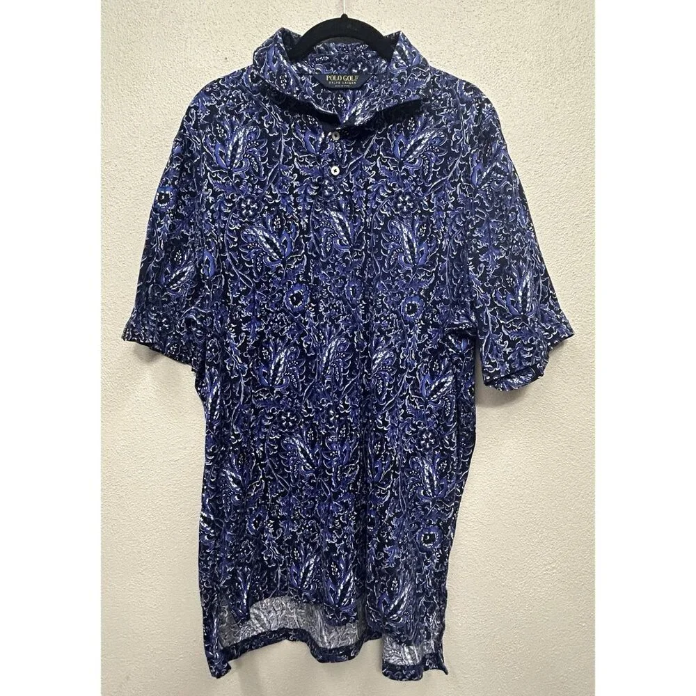 Ralph Lauren Polo Golf Shirt Mens Large Blue Black Floral EUC Preppy Business